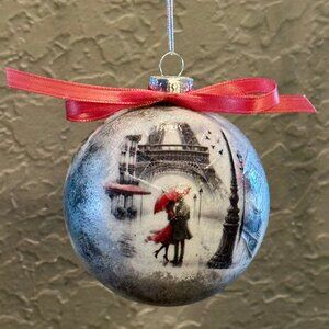 Hand-Crafted Parisian Romantic Glass Ornament Eiffel Tower Dramatic BLK/WHT/RED